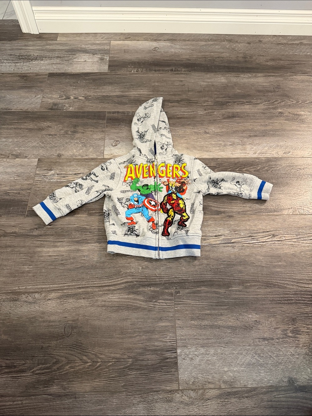 Marvel Avengers Grey Hoodie Jacket with Blue Trim - Kids